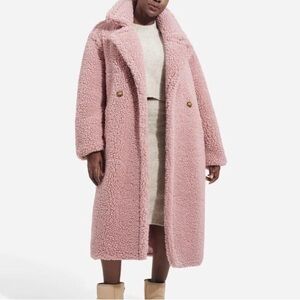 UGG Pink Purple Gertrude Long Teddy Coat NWT